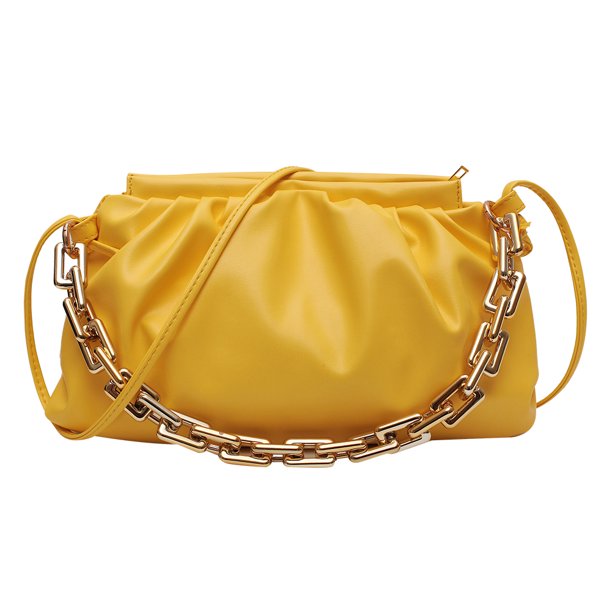 Bolso de hombro plisado para mujer, bolso de mano con cadena de PU Cloud Messenger (amarillo) Likrtyny Para estrenar