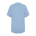 thumbnail image 5 of Womens Summer Tops Casual Linen Cotton Tunic Blouse Short Sleeve Button V Neck Shirts Loose Fit Beach Vacation Tees Blue M, 5 of 5