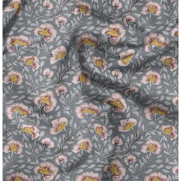 Soimoi Pure Silk Gray Fabric By the Yard - 42 Inch Wide - Florals Print Fabric - Elegant and Timeless Patterns for Fashion and Home Decor Printed Fabric