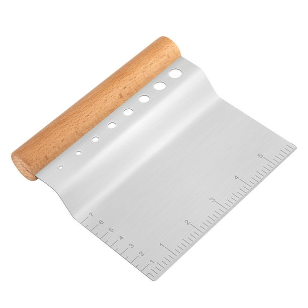 Yuarrent Raspador de banco 4 en 1 de acero inoxidable, mango de madera, cortador de pasteles, herramienta de cocina Herramientas y accesorios para hornear