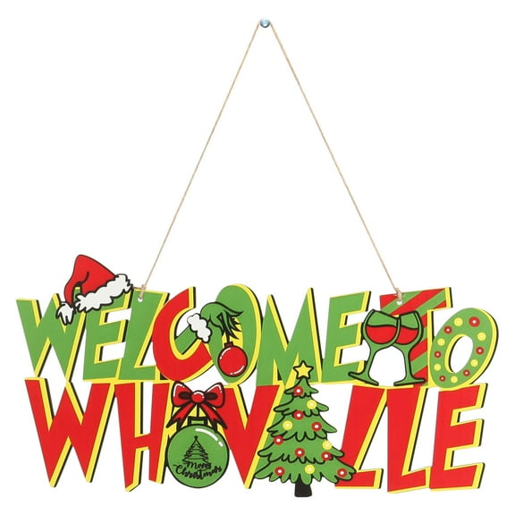 Deago Christmas Decorations Hanging Sign - Christmas Wooden Door Sign Welcome to Whville Decor for Holiday Xmas Door Wall Tree Decorations Indoor Outdoor