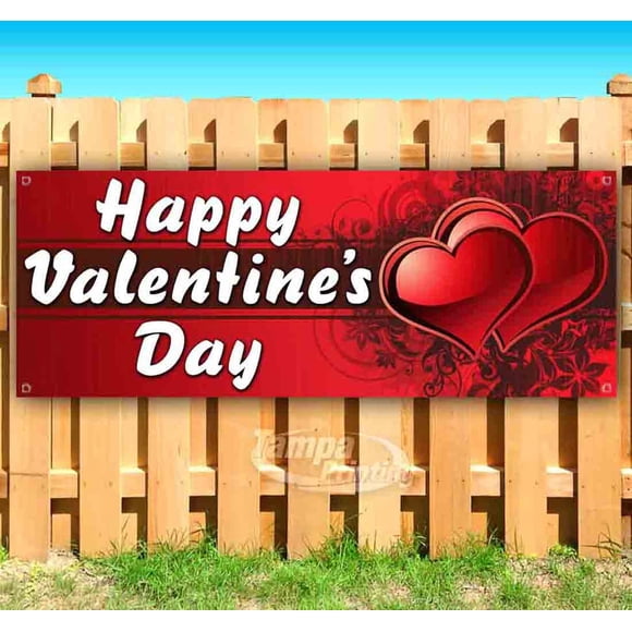 Bannière Joyeuse Saint-Valentin 13 oz / Non-tissé / Vinyle Robuste Unilatéral avec Œillets en Métal