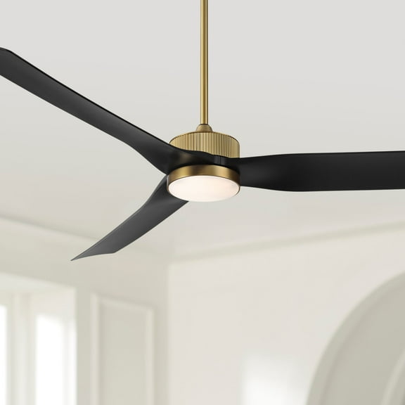 Casa Vieja 60" Montage Modern Indoor Outdoor Ceiling Fan 3 Blade LED Light Remote Control Soft Brass Finish Bedroom Damp Rated