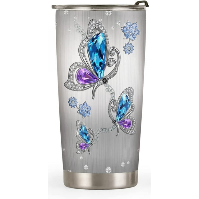 20oz Butterfly Gifts for Women, Valentines Day Gifts for Her, Coffee Thermos, Coffee Gifts For Women, Inspirational Jewelry Cute Butterfly Tumbler Cup, Insulated Travel Coffee Mug with Lid