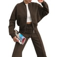 thumbnail image 3 of Lounge Sets for Women Sweatsuit 2 Piece Outfits Sweatshirt Wide Leg Sweatpant Tracksuit Matching Set Coffee XXL, 3 of 8