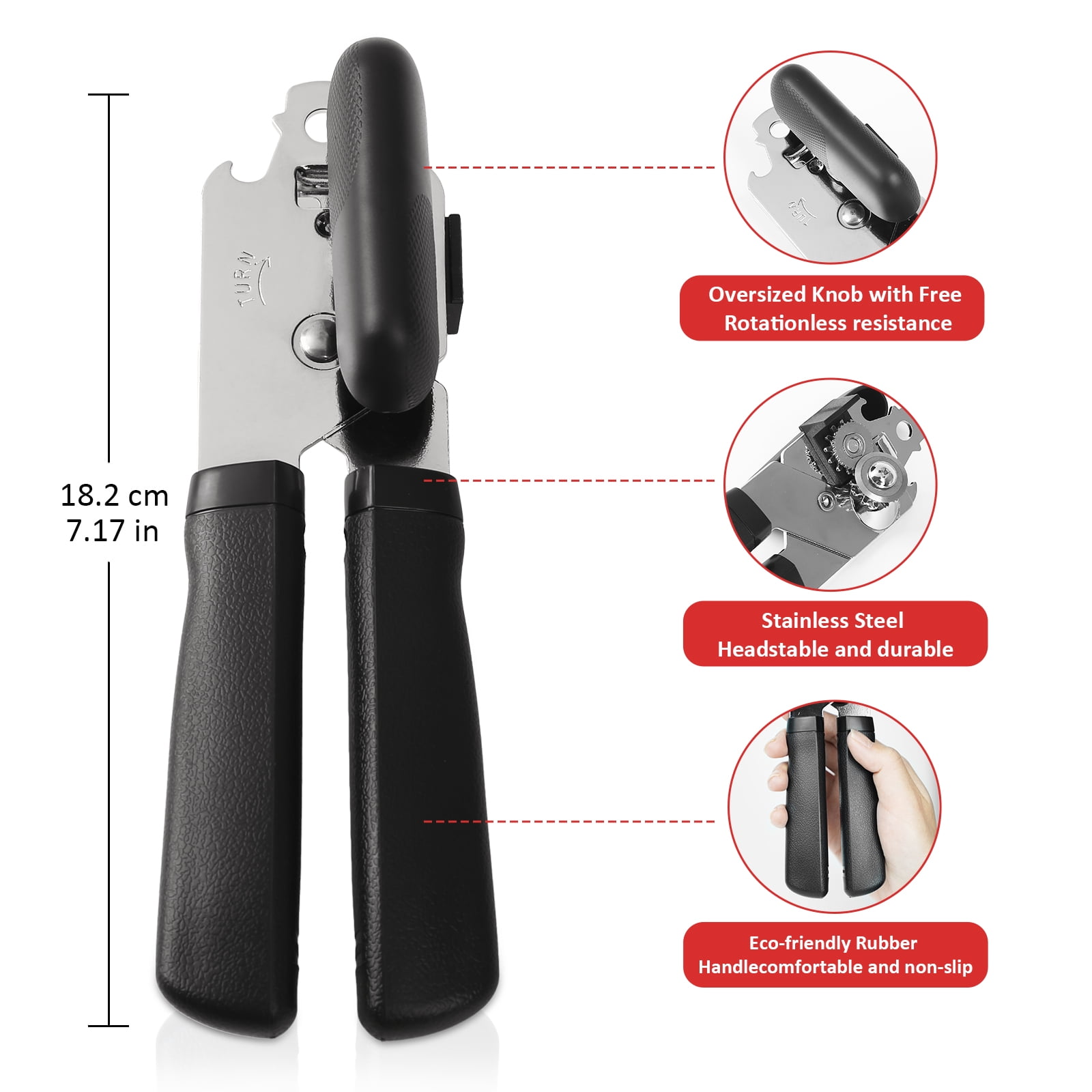 Integrated Manual Can Opener, Built in Bottle Opener, Smooth Cut, Manual Kitchen Multifunctional Tool, Black