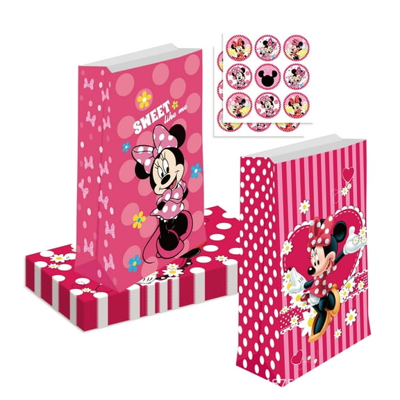 12 Pack Party Favor Bags Paper Goodie Bags - Cartoon Treat Candy Bag for Kids' Theme Party, Boys Girls Birthday Party Supplies Gift Bags with Stickers for Party Decorations