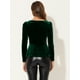 thumbnail image 3 of Blusa de terciopelo para mujer, elegante, con escote corazón, manga larga, top peplum Verde oscuro S, 3 of 5