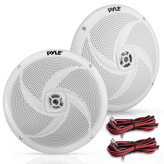 Pyle Dual 6.5” Water Resistant Marine Speakers, 2-Way Full Range Sound with Built-In Tweeters, 200 Watt (White)