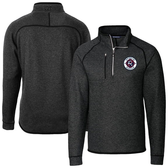 Men's-Cutter & Buck  Heather Charcoal New England Revolution Big & Tall Mainsail Sweater-Knit Half-Zip Pullover Top