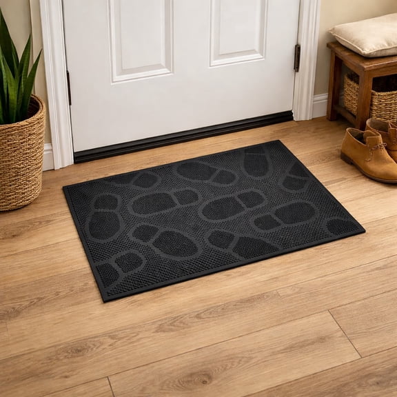 Evideco Black Shoeprint Rubber Door Mat 30x18 Inches - Rubber Backing, Weather Resistant - Outdoor - Front Door Mat for Entryway, Porch, Patio