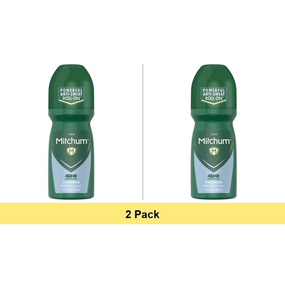 Mitchum Men's Triple Odor Protection Antiperspirant & Deodorant Roll-On, Unscented, 3.4 oz - 2 Pack