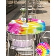 thumbnail image 5 of Fsddascl Colorful Boho Outdoor Tablecloth - 60 Inch Round Dining Table Cover, Pink Yellow Blue Green Tie Dye Abstract Art Waterproof Outdoor Table Cloth with Umbrella Hole & Zipper for Picnic/Patio, 5 of 7