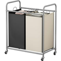 Laundry Sorter Basket 2 Bag Laundry Hamper Cart with Rolling Lockable Wheels and Removable Bags Laundry Organizer Cart for Clothes Storage, Assorted
