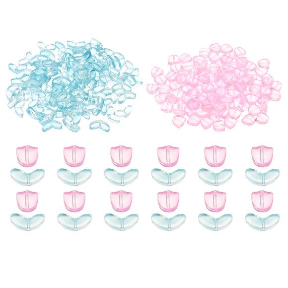 Unique Bargains Perles en Verre Cristal Fleur Tulipe, 200 Perles en Verre Artisanales, Rose/bleu