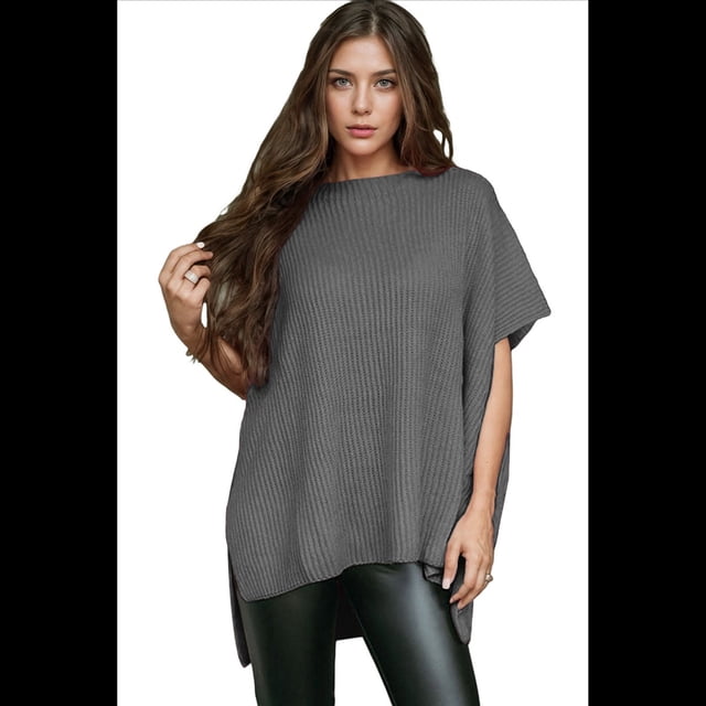 Suéter Holgado de Corta con Hombros Caídos para Mujer, Gris, Talla XL