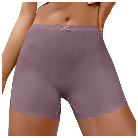 GDREDA Womens Sexy Underwear Sexy Lace Edge Women's Ice Silk Seamless Boyshorts Smooth And Solid Color Panties Light Purple,M