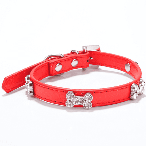 GASTROPOD Dog Collar,Adjustable Leather Puppy Collar,Dog Collar with Secure Zinc Alloy Buckle for Training,Bone Pattern Design Dog Collar