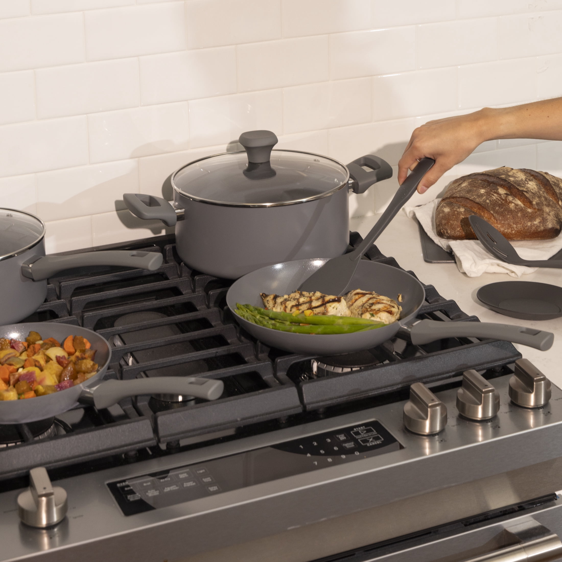 Elements by Thyme & Table 100-Piece Ceramic Non-Stick Cookware Set - Grey