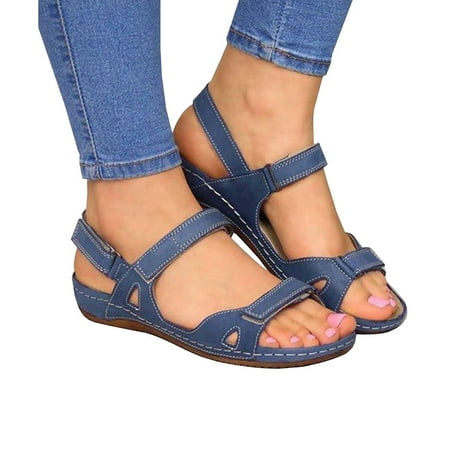 

qucoqpe Wedge Sandals for Women Soft Leather Vintage Nude Sandals Casual Hollow Out Flat Shoes Outdoor Sports Comfy Beach Sandals