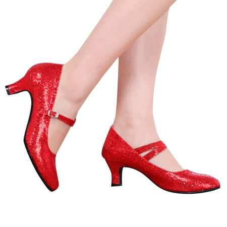 Oyedens Ballet Dance Dress Shoes for Women Wedding Glitter Sequin Kitten High Heels Dancing Pump Shoes