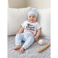 thumbnail image 4 of BemeyourBBs Newborn Baby Boy Girl Baseball Outfit Summer Clothes Letters Baseball Print Short Sleeve Romper Tops with Long Pants Set Hat 3Pcs Spring Summer Fall Clothes, 4 of 9