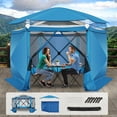 thumbnail image 4 of SANOPY 12'x12' Pop up Gazebo with Starry Sky Covered Gazebo 6-Sided Mosquito Netting and Sidewalls Pop up Screen Gazebo Tent Camping Gazebo Instant Shelter for Deck and Lawns, Blue, 4 of 12