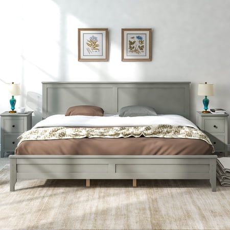 CoSoTower Modern Gray Solid Wood King Platform Bed