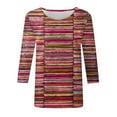 thumbnail image 4 of Conairie Women Oversized Shirts Casual Stripe Loose 3/4 Sleeve Crew Neck T Shirt Trendy Elegant Comfy Work Tee Pullover Outfits Red L, 4 of 4