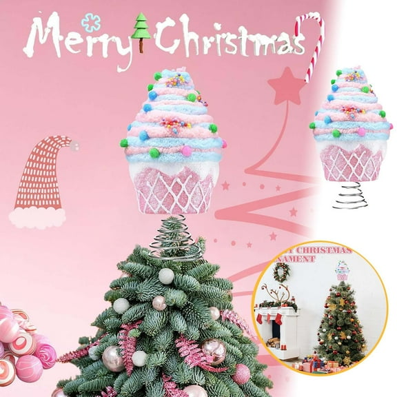 Pastel Pink Cupcake Tree Topper - 7.9" Candy-Themed Christmas Decor