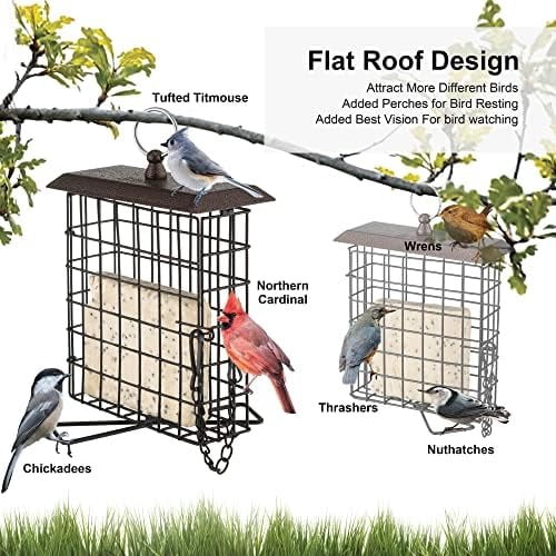 Suet Feeder Suet Bird Feeders for Outside Hanging,Squirrel Proof Suet Cakes Bird Feeder for Wild Birds,Metal Brown(Pack of 2)