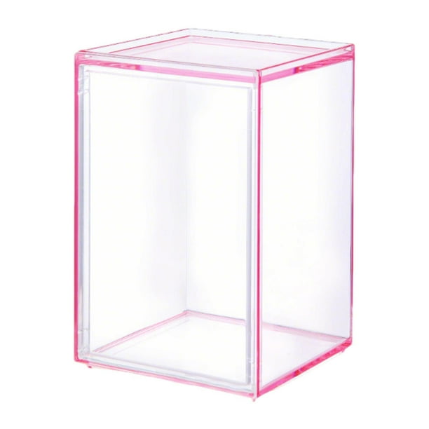 Vitrina de acrílico transparente para muñecas con tapa decorativa. Rosa