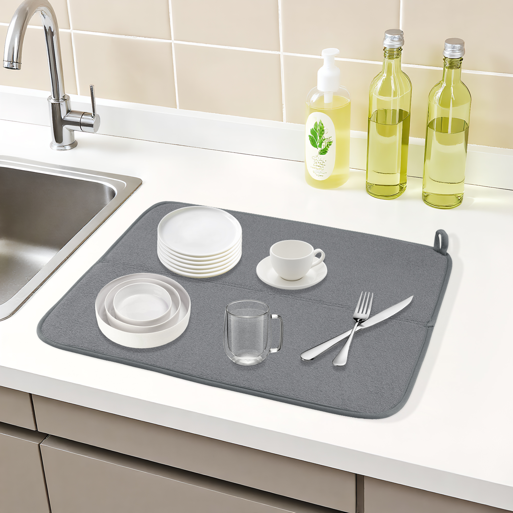 Unique Bargains Absorbent Microfiber Kitchen Drying Mat 17.7*15.7 in Gray