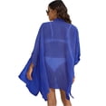 thumbnail image 2 of HNMKIU Women's Solid Short Sleeve Lapel Button Swimsuit Coverup Button Down Shirts Casual Beach Blouse Tops Bathing Suit Cover Ups for Women Z01_Blue,S, 2 of 3