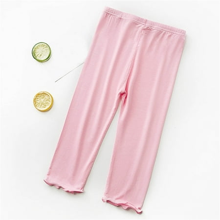 BLTIBY Toddler Boy Girl Casual Pants Baby Summer Fall Comfy Elastic Waist Cotton Basic Plain Leggings Soft Bloomers Pants Solid Color Trousers 2-9 Years Pink 8-9 Years