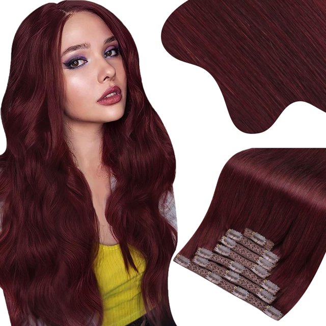 Extensiones de cabello Moresoo Burgundy Clip in Human Hair 150g