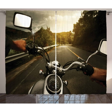 Adventure Curtains 2 Panels Set Rider Driving A Chopper On