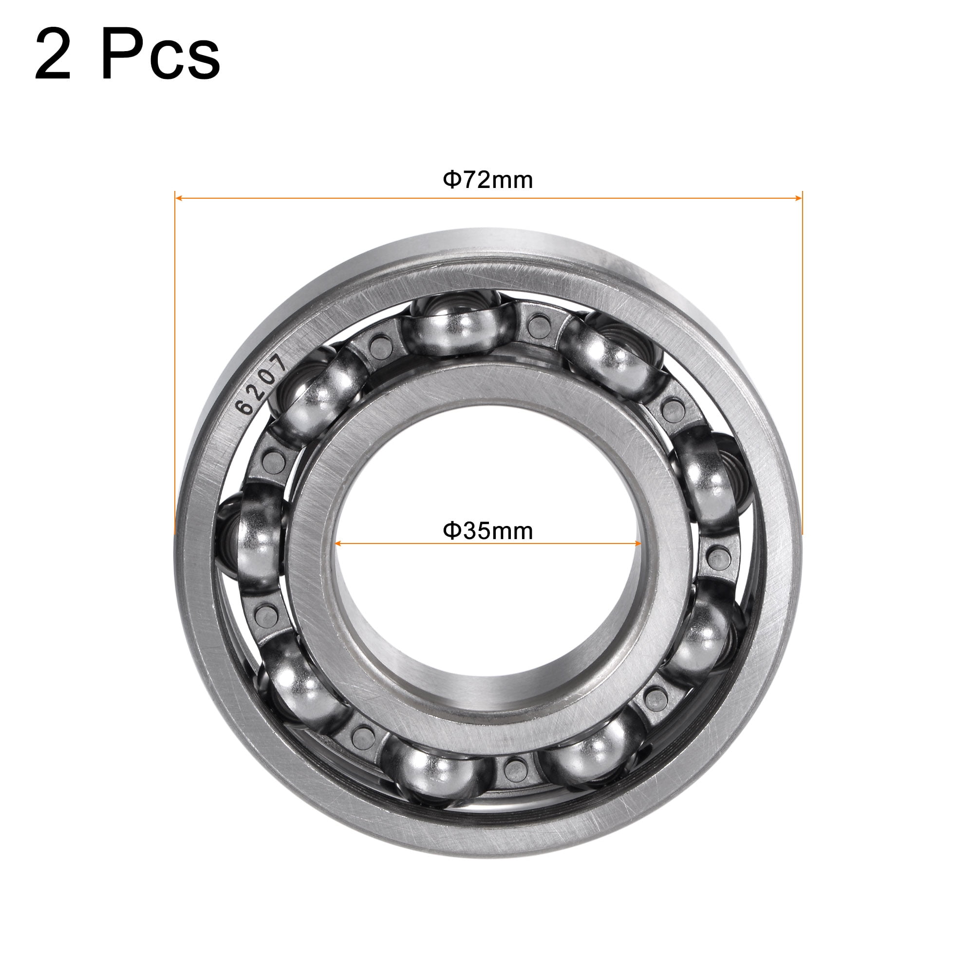 Unique Bargains 2pcs 6207 Deep Groove Thick CN Open Type Ball Bearings ID 35mm OD 72mm