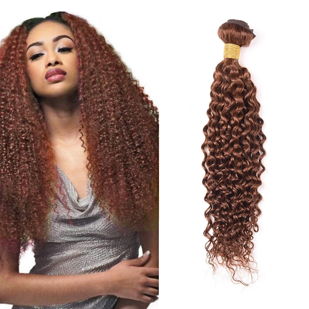 Brazilian Curly Hair Weft Bundles Jerry Curly 100% Human Curly Virgin Hair Unprocessed Remy Hair Extensions For Black Women Light Auburn Color #33 - 24 inch -