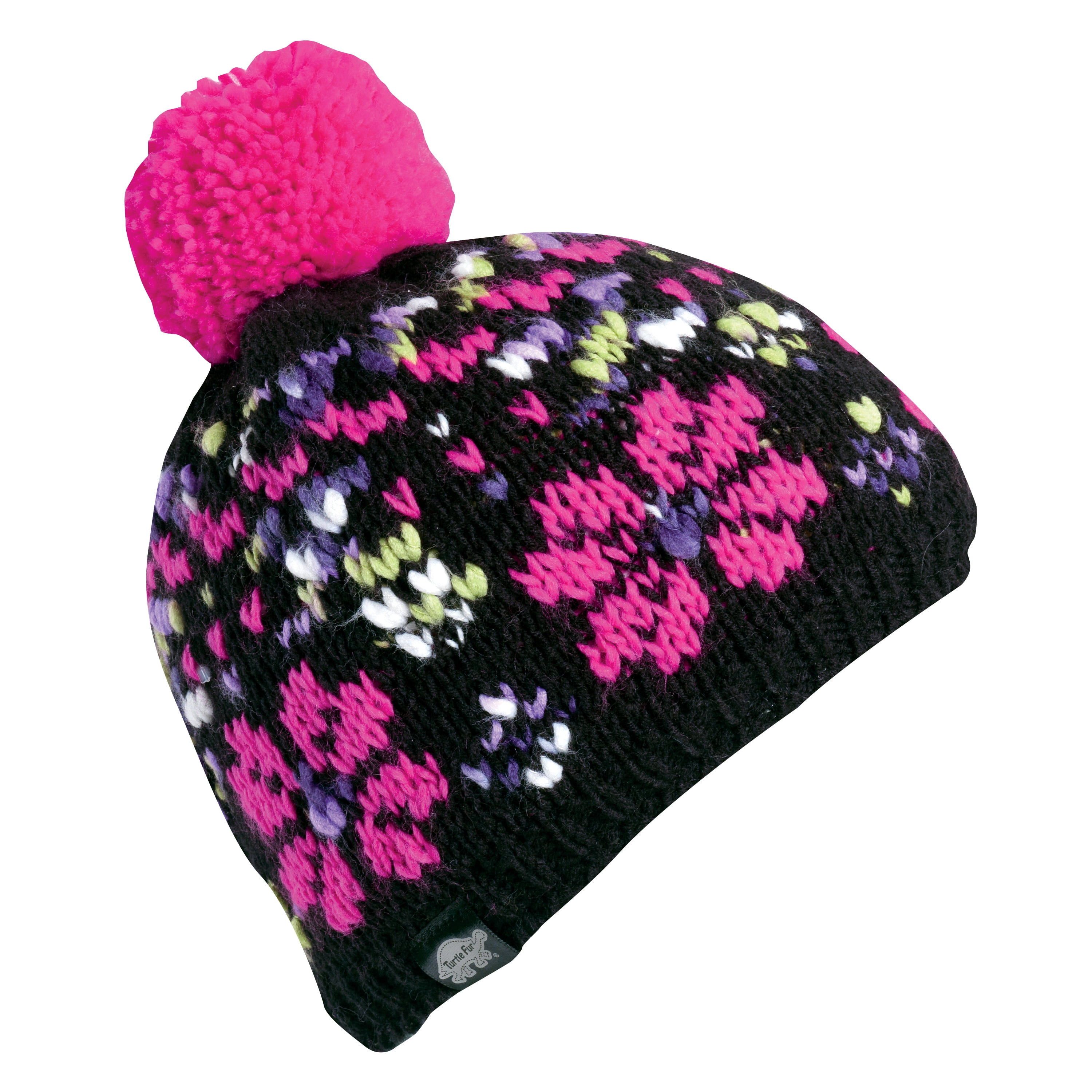 Turtle Fur In Bloom Girl's Hand Knit Fleece Lined Flower Pom Winter Hat by Turtle Fur