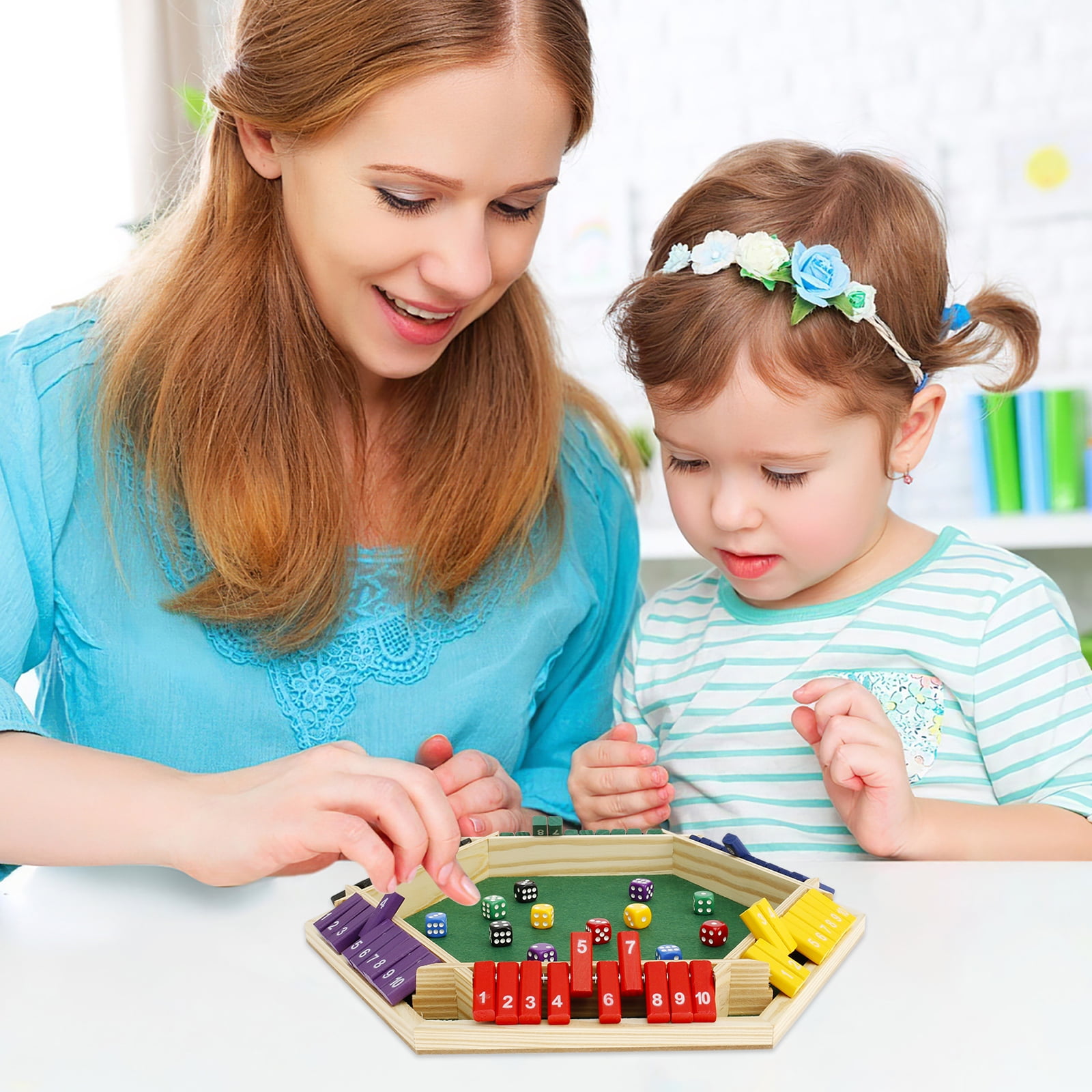Wekvgz Shut The Box Game for 1 to 6 Players Wood Tabletop Board Game with 12 Dice Fun Close The Box Game Handmade Shut The Box Dice Game for Kids Adults Families Home Party