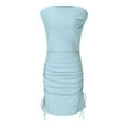 thumbnail image 6 of OSFVNOXV Women's Summer Off Shoulder Trendy Ruched Stretch Bodycon Cocktail Party Flare Mini Dress, 6 of 9