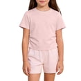 thumbnail image 2 of Swuxness Girls Solid Color Short Sleeve T-Shirts Tops Pleated Side Breathable Crew Neck Tee Pink, 2 of 5