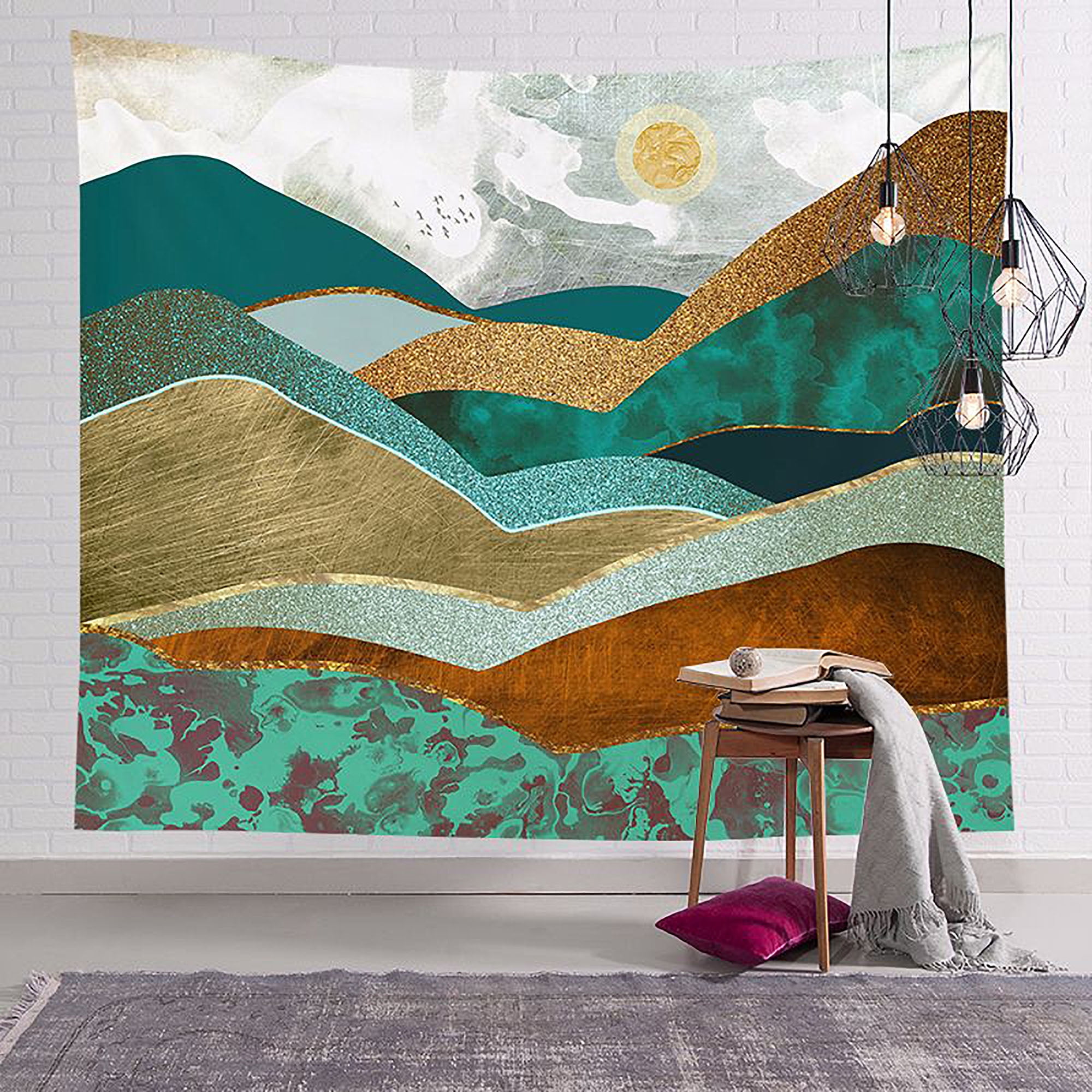 Mountain Forest Tree Sunset Psychedelic Wall Tapestry Wall Hanging