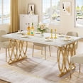 thumbnail image 1 of Tribesigns Modern Dining Table, 63" Large Kitchen Table for 4-6 People, Unique Rectangular Dinner Table Kitchen & Dining Room Furniture with Faux Marble Tabletop and Geometric Legs, 1 of 9