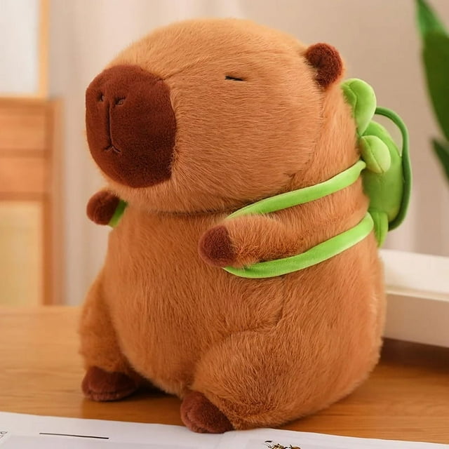 Strawberry Hat Capybara Plush Toy Simulation Turtle Backpack Capibara Stuffed Animals Papa Hand Circle Ring Small size Pendant DMH