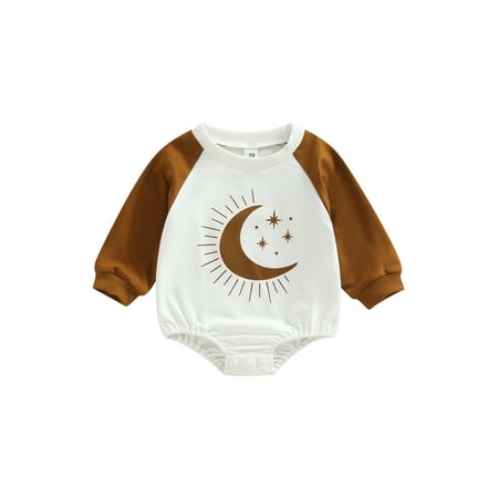 

ZIYIXIN Infant Baby Boys Girls Romper Long Sleeve Moon Stars Print Contrast Color One Piece Bodysuit