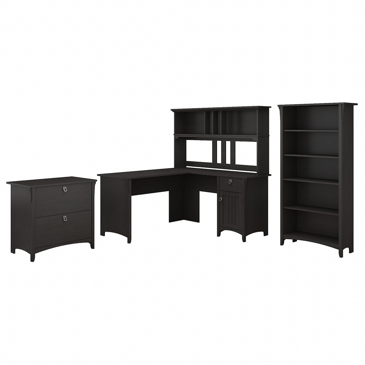 Bush Furniture Salinas 60W L Shaped Desk with Hutch, Lateral File
