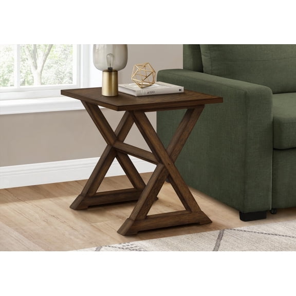 Accent Table for Bedroom and Living Room - Square, Brown Veneer, Trestle Style