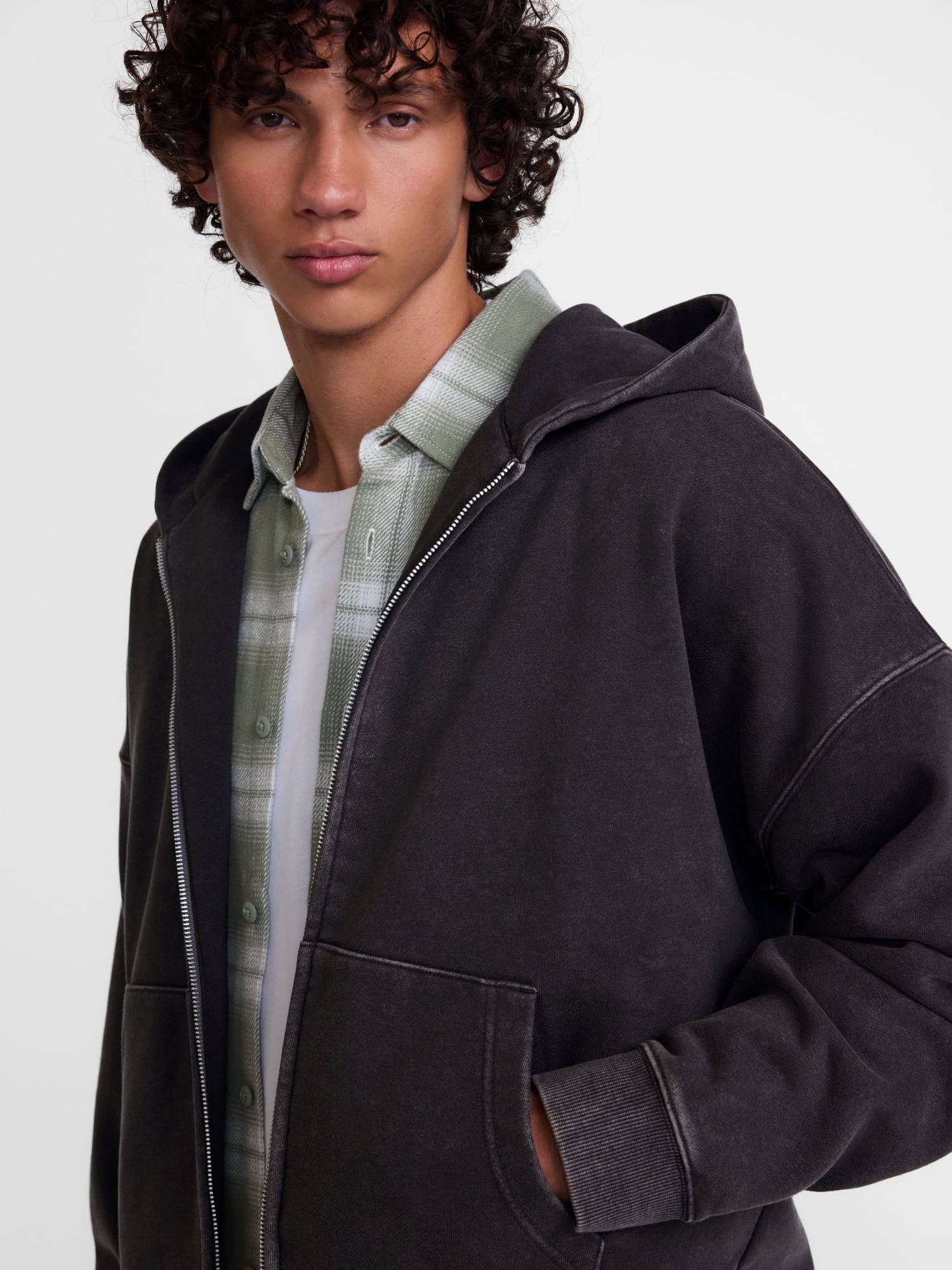 No Boundaries Boxy Fit Heavyweight Fleece Full Zip Hoodie Sweatshirt, Men's Sizes XS-3XL